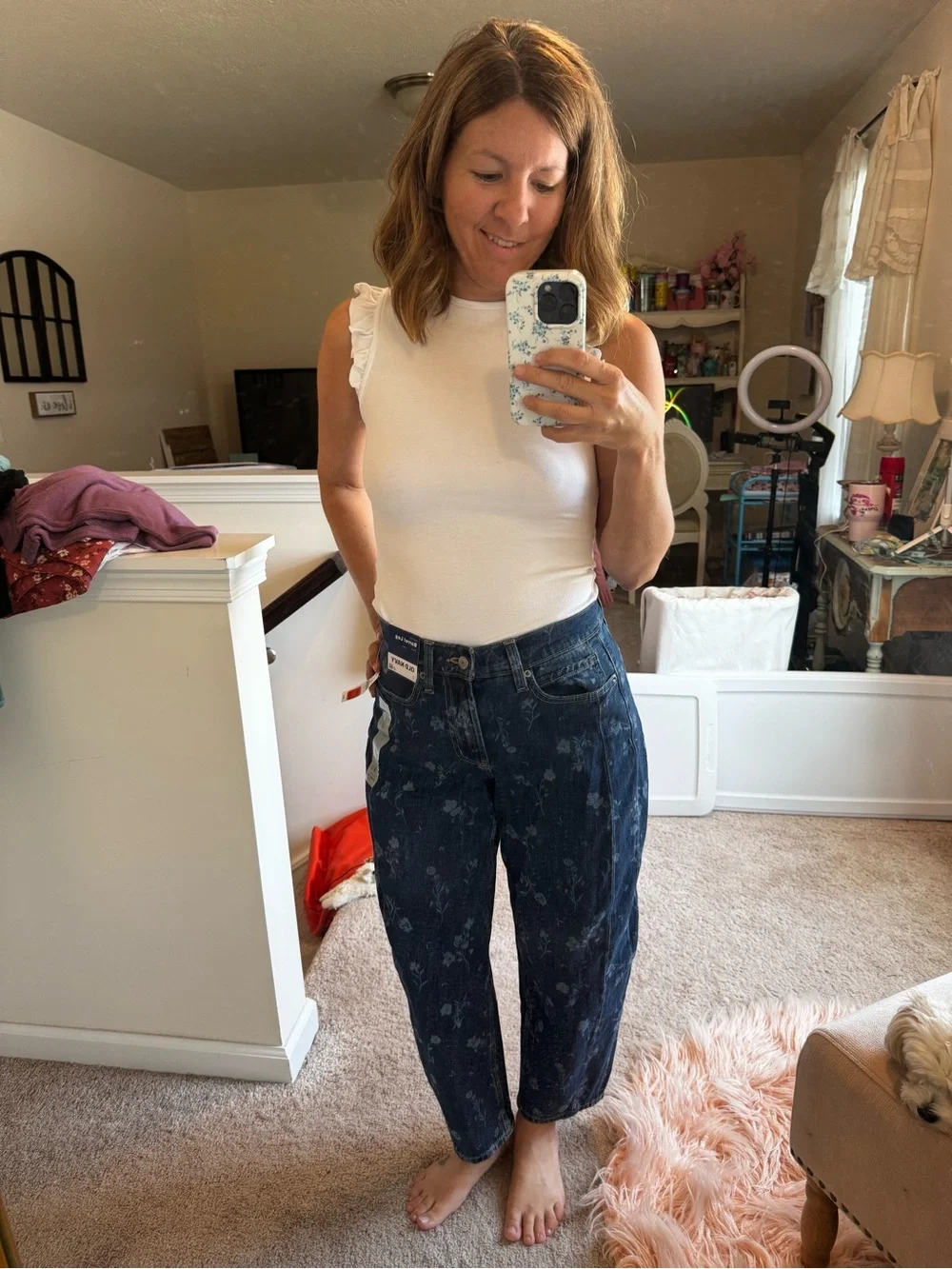 Old Navy Dark Blue Floral barrel Jeans